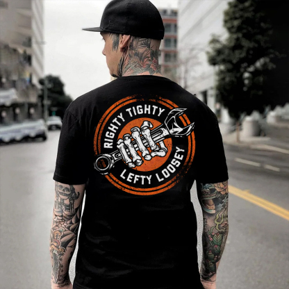 RIGHTY TIGHTY LEFTY LOOSEY Bone Hand With Wrench Print Men's T-shirt