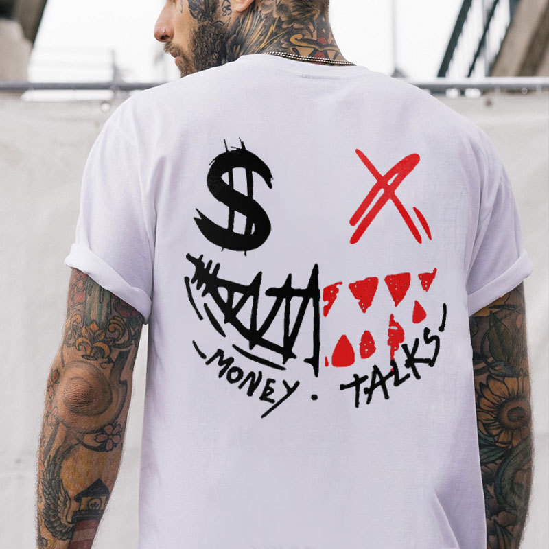 MONEY TALKS Evil Emoji Graffiti Print Men's T-shirt