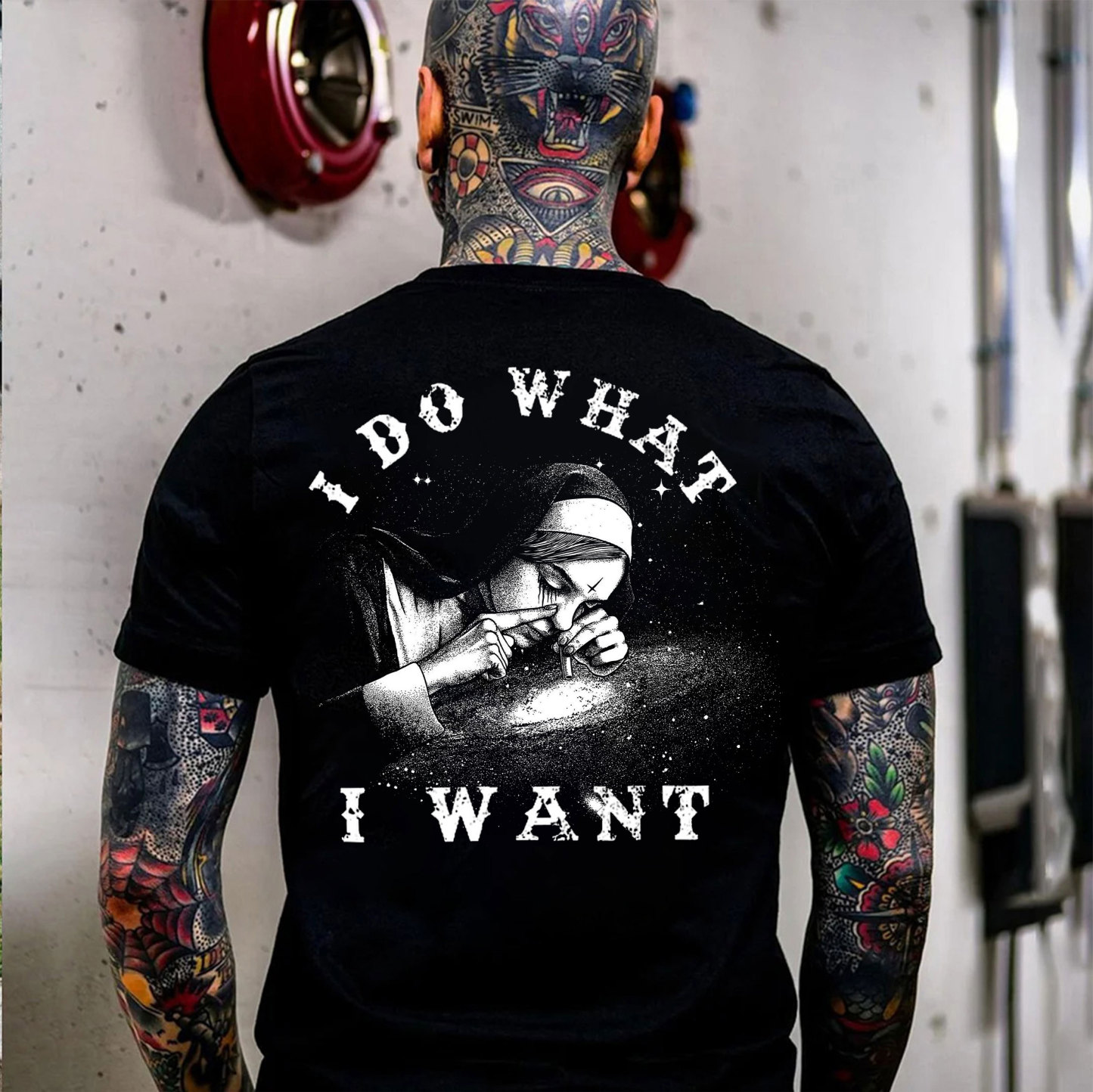 I DO WHAT I WANT Nun Smoking Black Print T-Shirt
