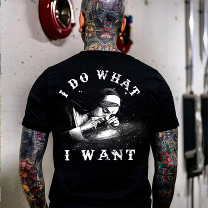 I DO WHAT I WANT Nun Smoking Black Print T-Shirt