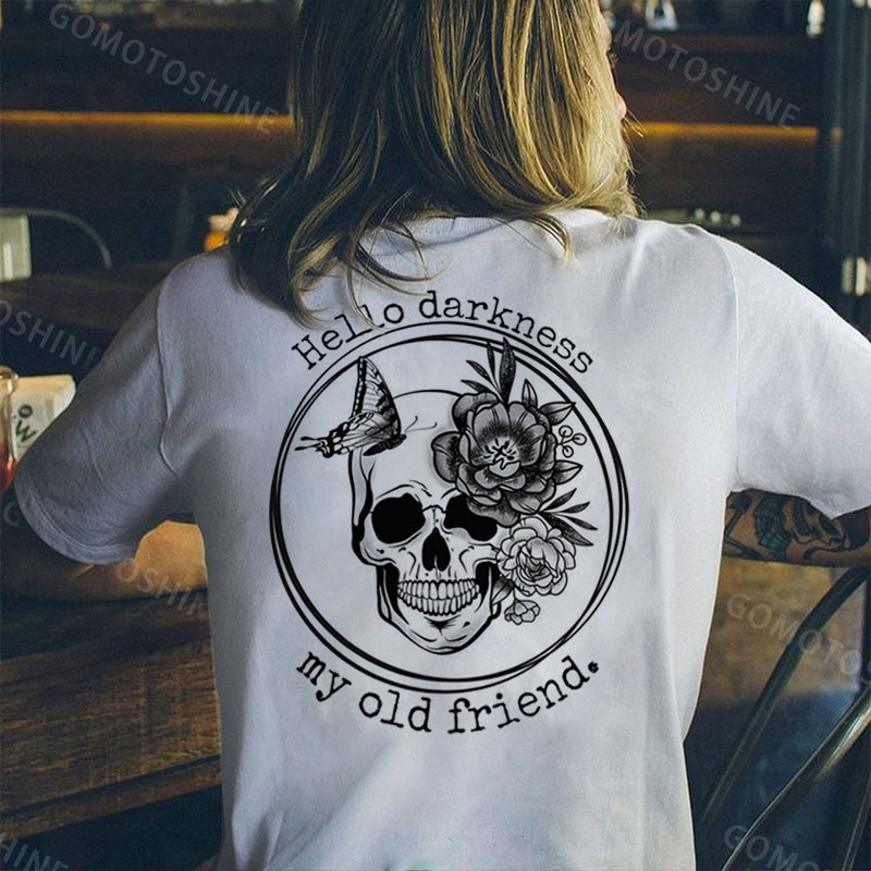 HELLO DARKNESS MY OLD FRIEND Skull&Flower Print Women's T-shirt