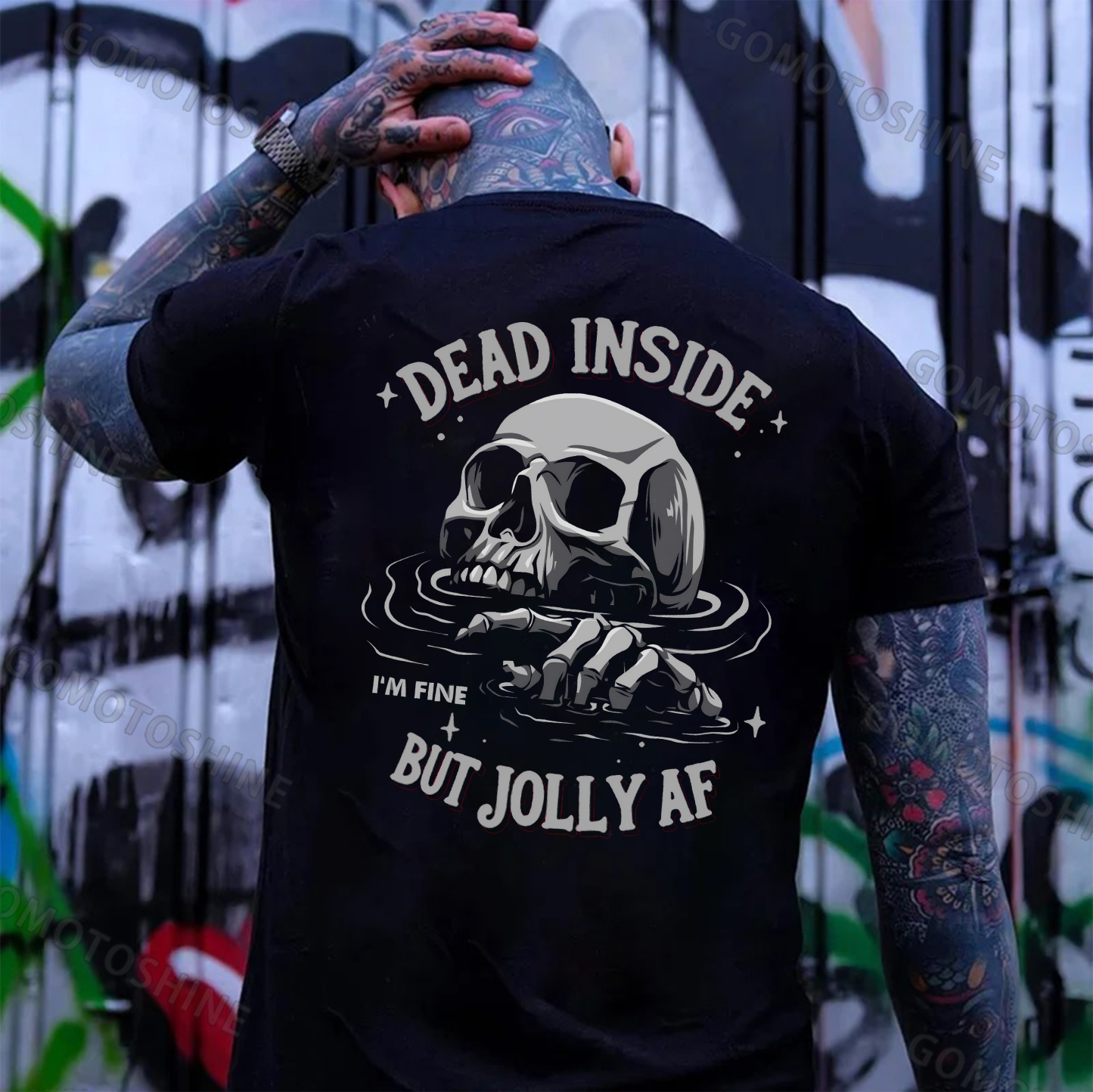 DEAD INSIDE BUT JOLLY AF Drowning Skeleton Print Men's T-Shirt