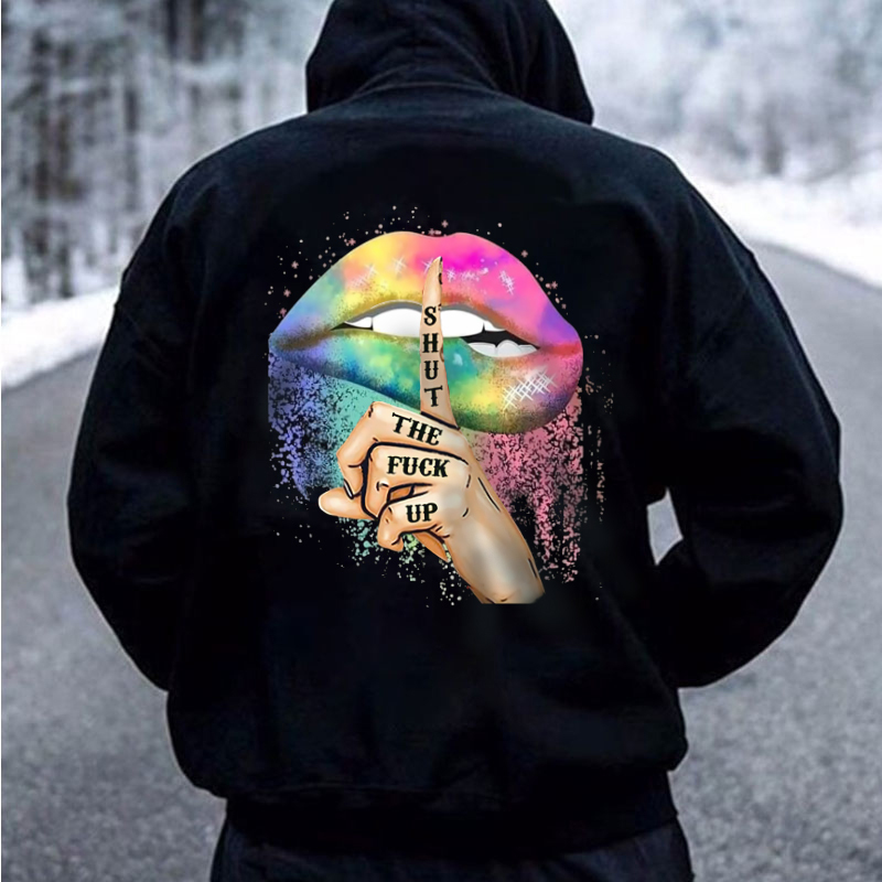 SHUT THE FUCK UP Iridescent Lips Print Men's Hoodie