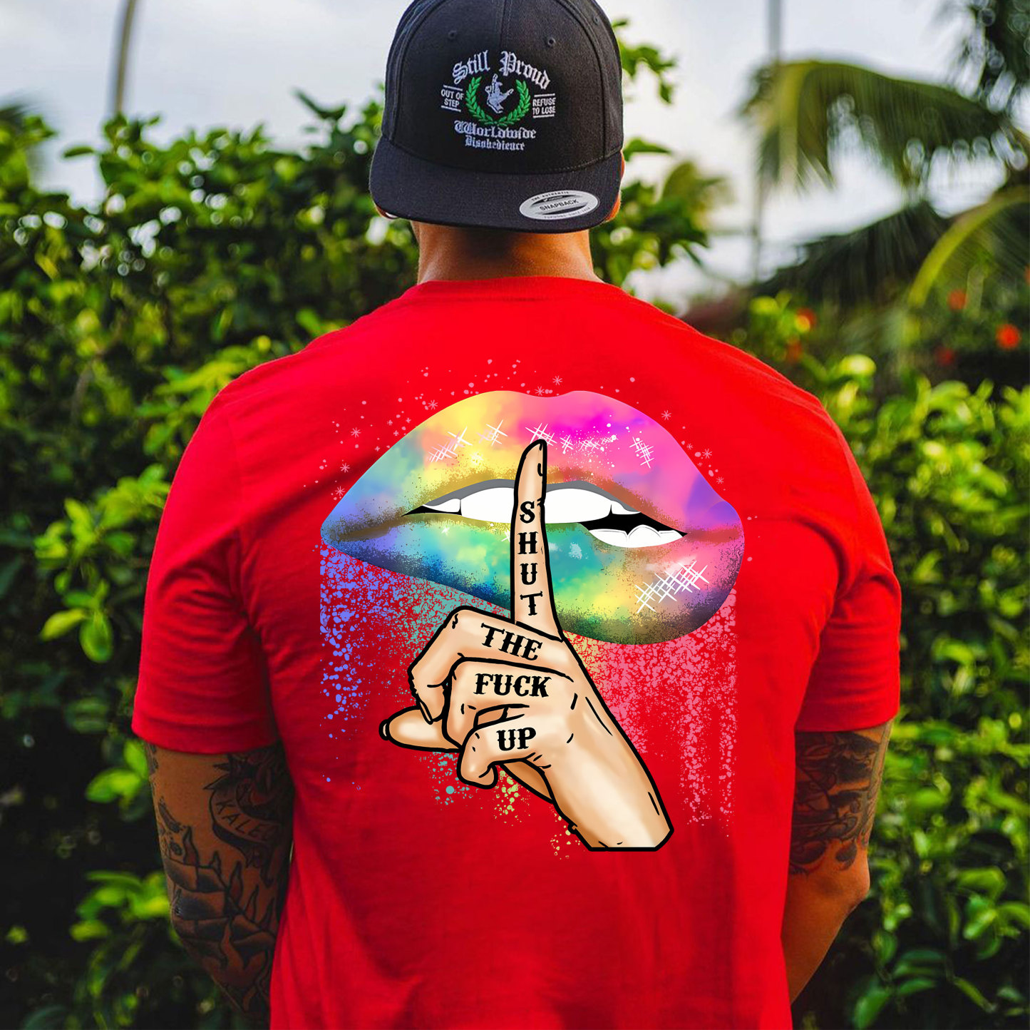 SHUT THE FUCK UP Iridescent Lips Print Men's T-shirt