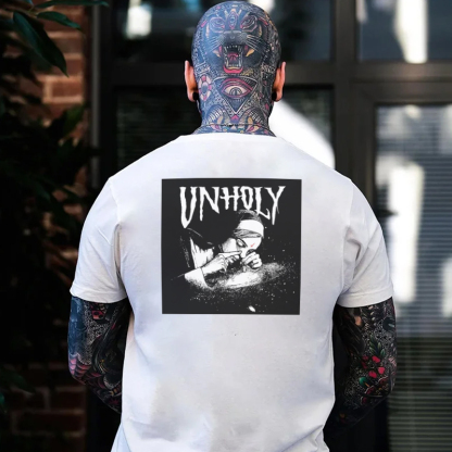 UNHOLY Nun Smoking Dark Style Black Print T-shirt