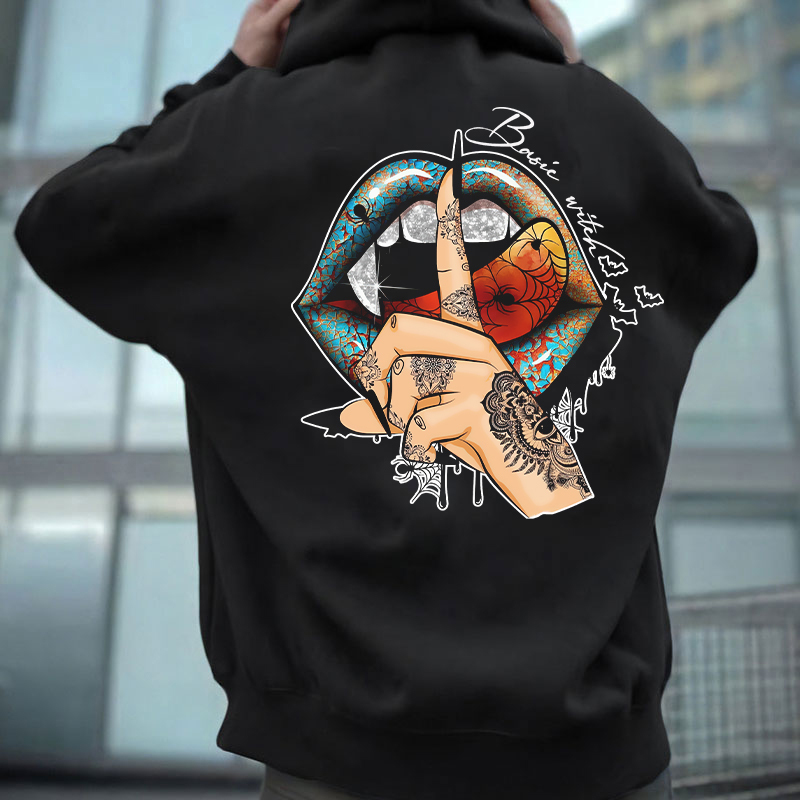 Keep Silent Gothic Style Lips Print Men's Hoodie