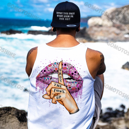 SHUT THE FUCK UP Gothic Lips Print Men's Vest
