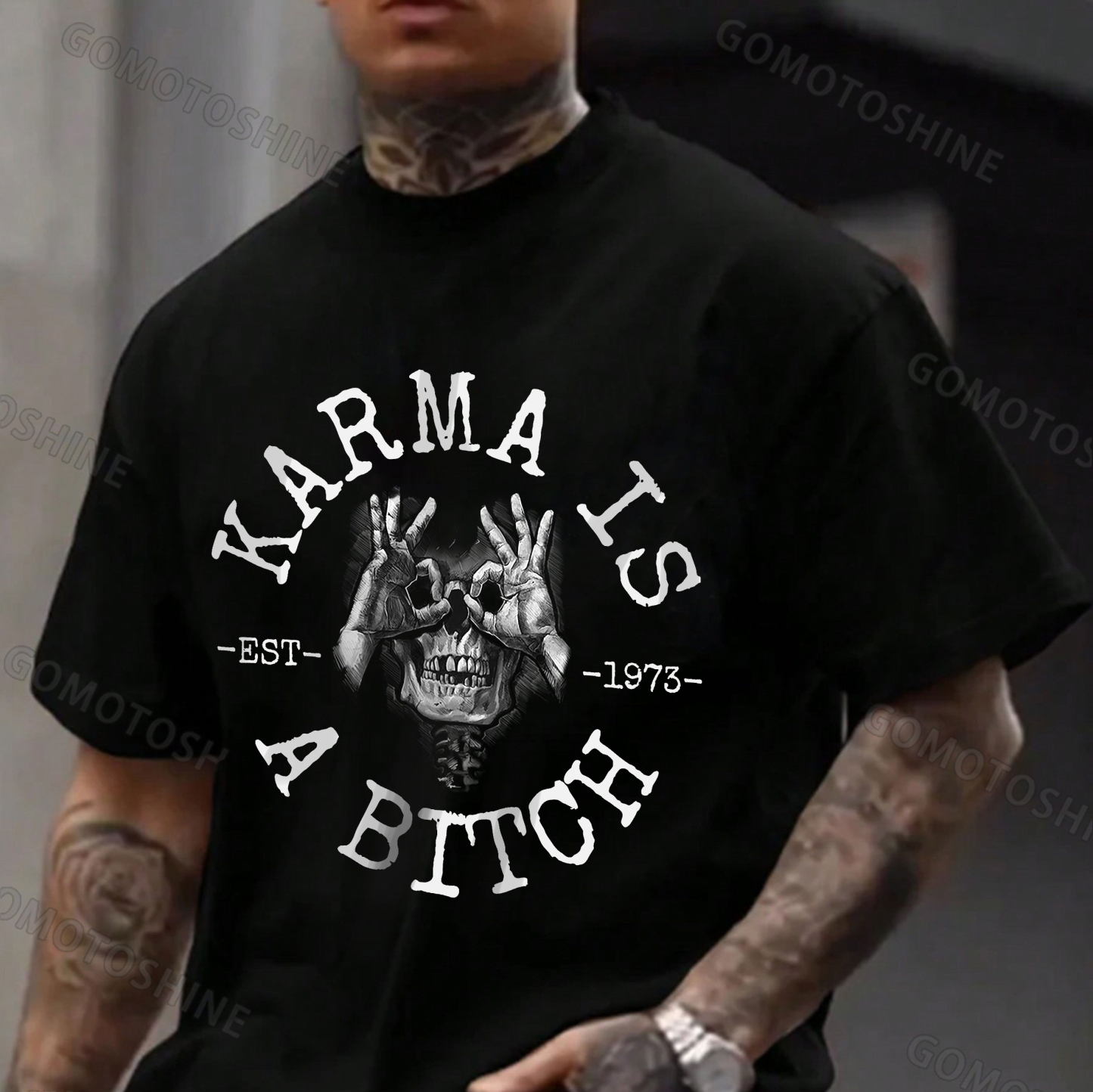 KARMA IS A BITCH Skull With OK Print Men's T-Shirt