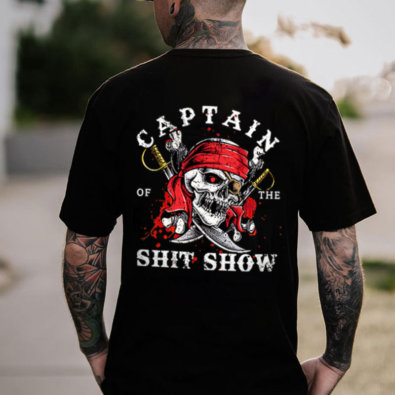 CAPTAIN SHIT SHOW Skull Black Print T-shirt