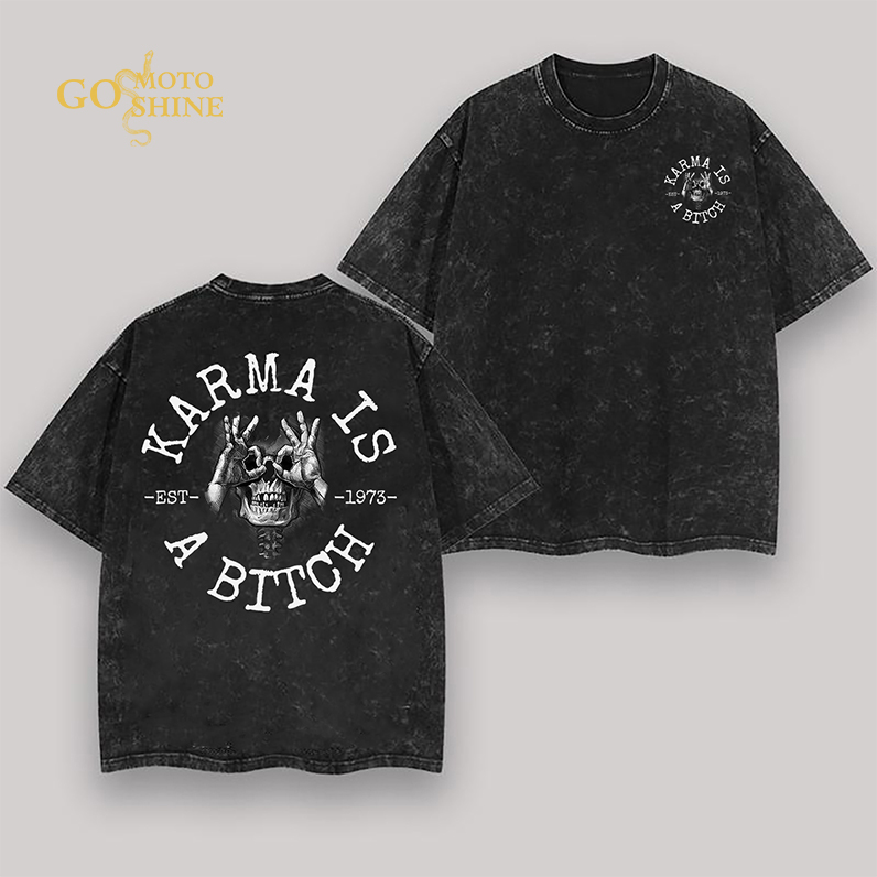 KARMA IS A BITCH Skull With OK Men's Washed T-shirt