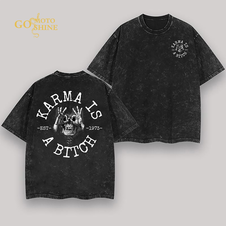 KARMA IS A BITCH Skull With OK Men's Washed T-shirt