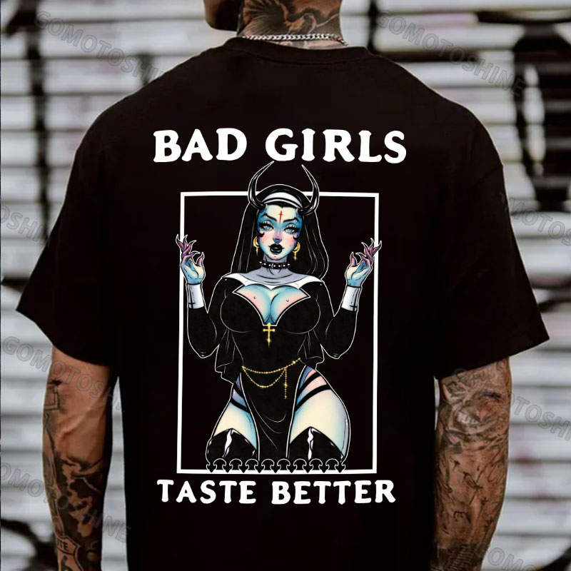 BAD GIRLS TASTE BETTER Sexy Devil Nun Print Men's T-Shirt