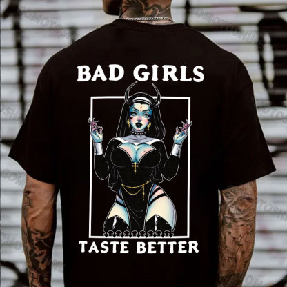BAD GIRLS TASTE BETTER Sexy Devil Nun Print Men's T-Shirt