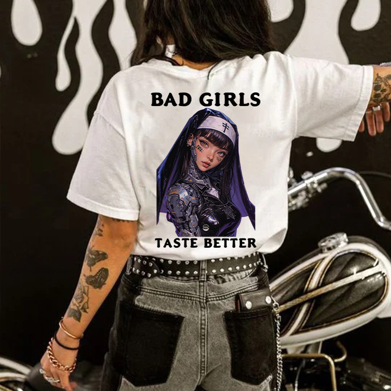 BAD GIRLS TASTE BETTER Cyber Nun Print Women's T-shirt
