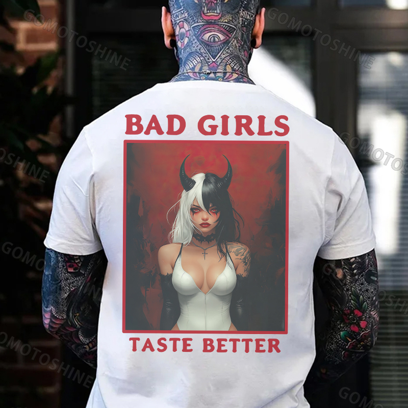 BAD GIRLS TASTE BETTER Black&White Devil Girl Print Men's T-Shirt