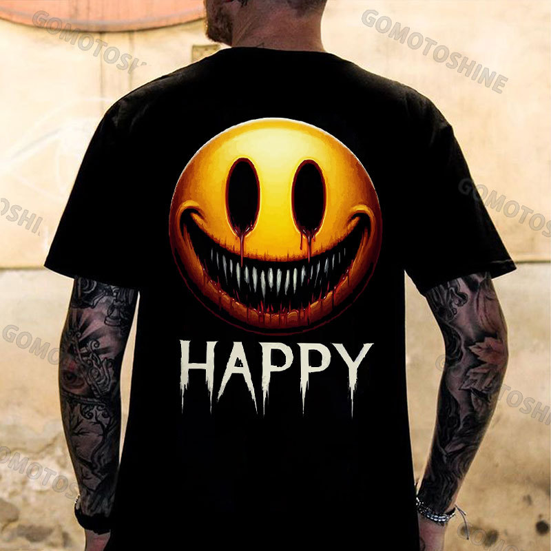 HAPPY Evil Smile Emoji Print Men's T-Shirt