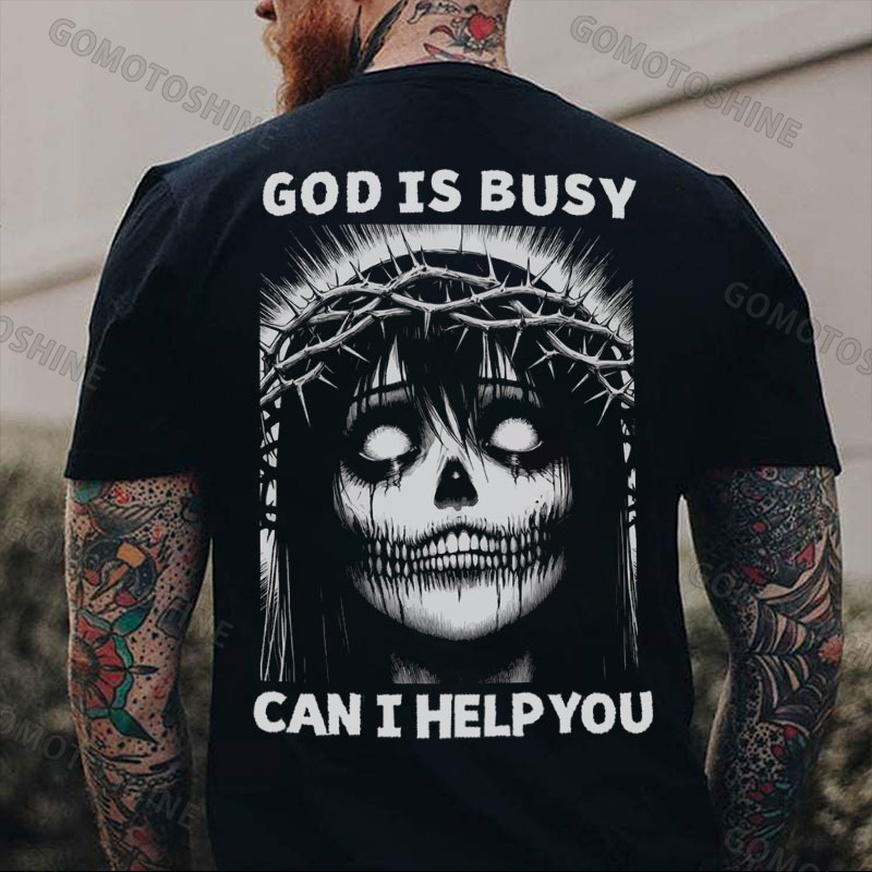 GOD IS BUSY CAN I HELP YOU Thorn Gothic Girl Print Men's T-Shirt
