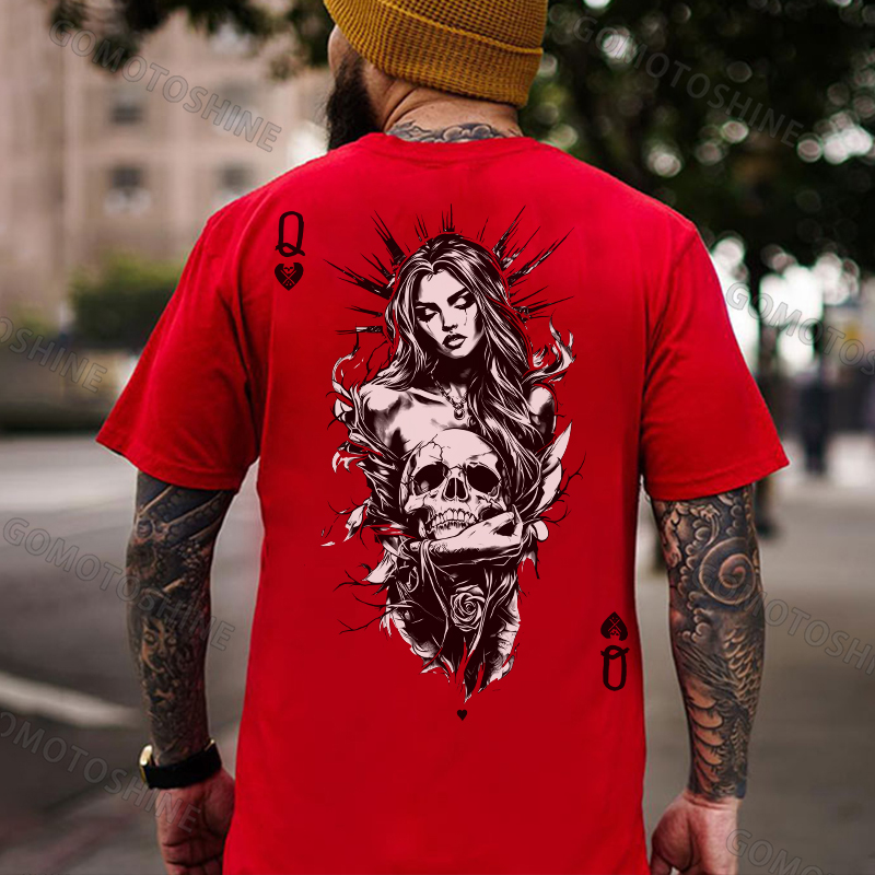 POKER Q Gloomy Queen & Skull Print Men's T-Shirt