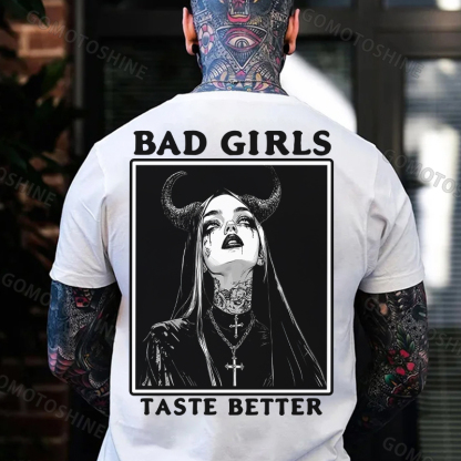 BAD GIRLS TASTE BETTER Tattooed Devil Nun Print Men's T-Shirt
