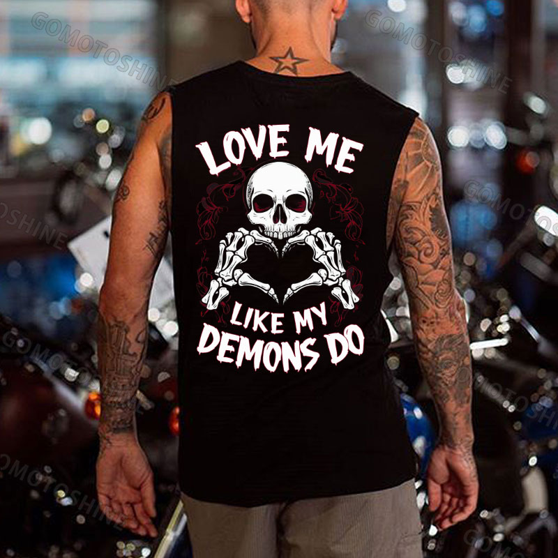 LOVE ME LIKE MY DEMONS DO Finger Heart Skeleton Print Men's Vest
