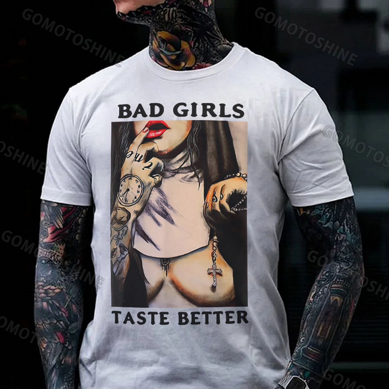 BAD GIRLS TASTE BETTER Sexy Naked Nun Print Men's T-Shirt