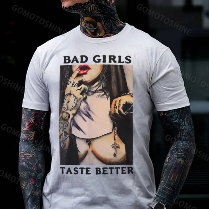 BAD GIRLS TASTE BETTER Sexy Naked Nun Print Men's T-Shirt