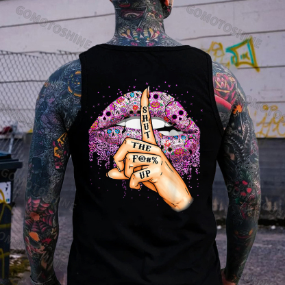 SHUT THE FUCK UP Gothic Lips Print Men's Vest