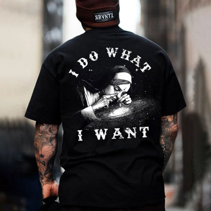 I DO WHAT I WANT Nun Smoking Black Print T-Shirt