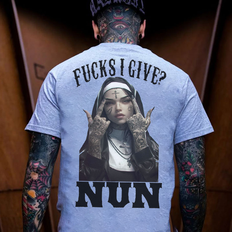 F*CKS I GIVE NUN Defiant Nun Print Men's T-Shirt Image - 3