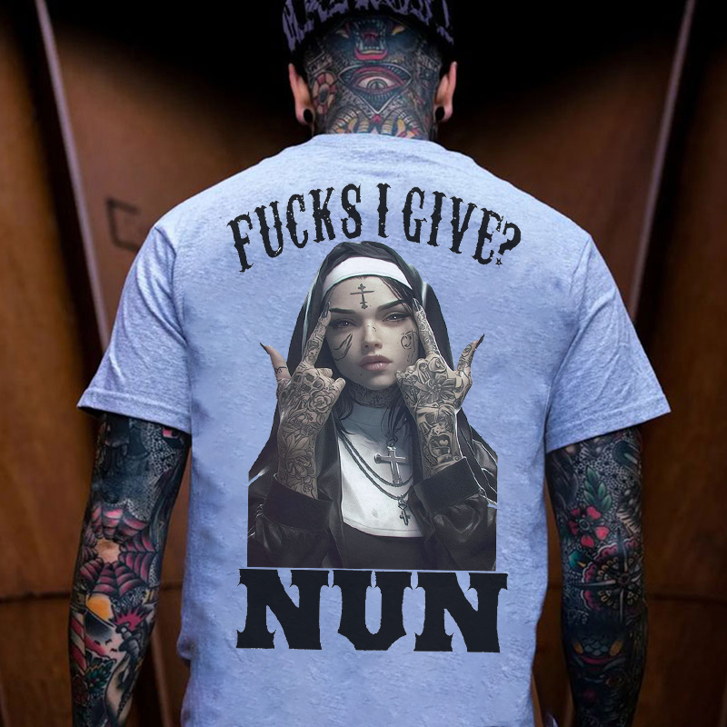 F*CKS I GIVE NUN Defiant Nun Print Men's T-Shirt Image - 3