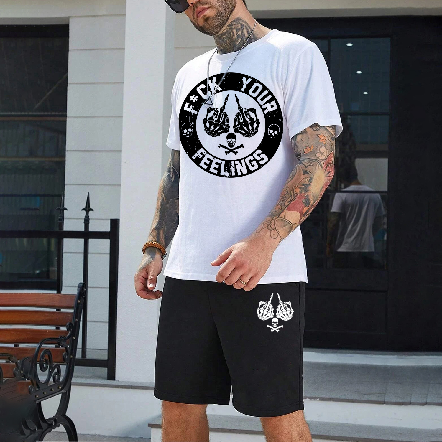 FUCK YOUR FEELINGS Bone Hand Print Men's Suit