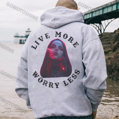 LIVE MORE WORRY LESS Smoking Nun Print Men's Hoodie