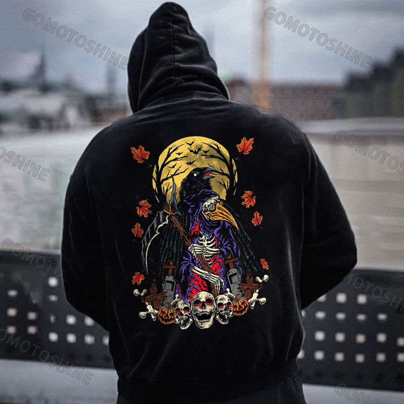 Halloween Crow Skeleton Print Men's Hoodie