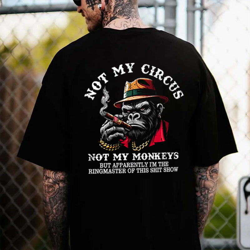 NOT MY CIRCUS NOT MY MONKEYS Black Print T-Shirt