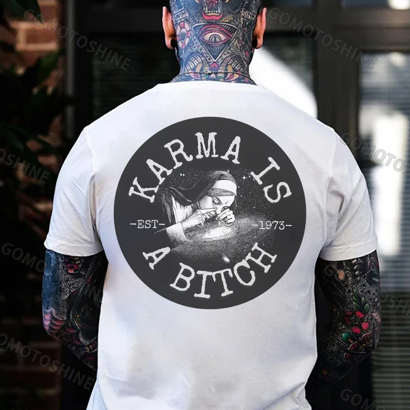 KARMA IS A BITCH Smoking Nun Print Men's T-Shirt