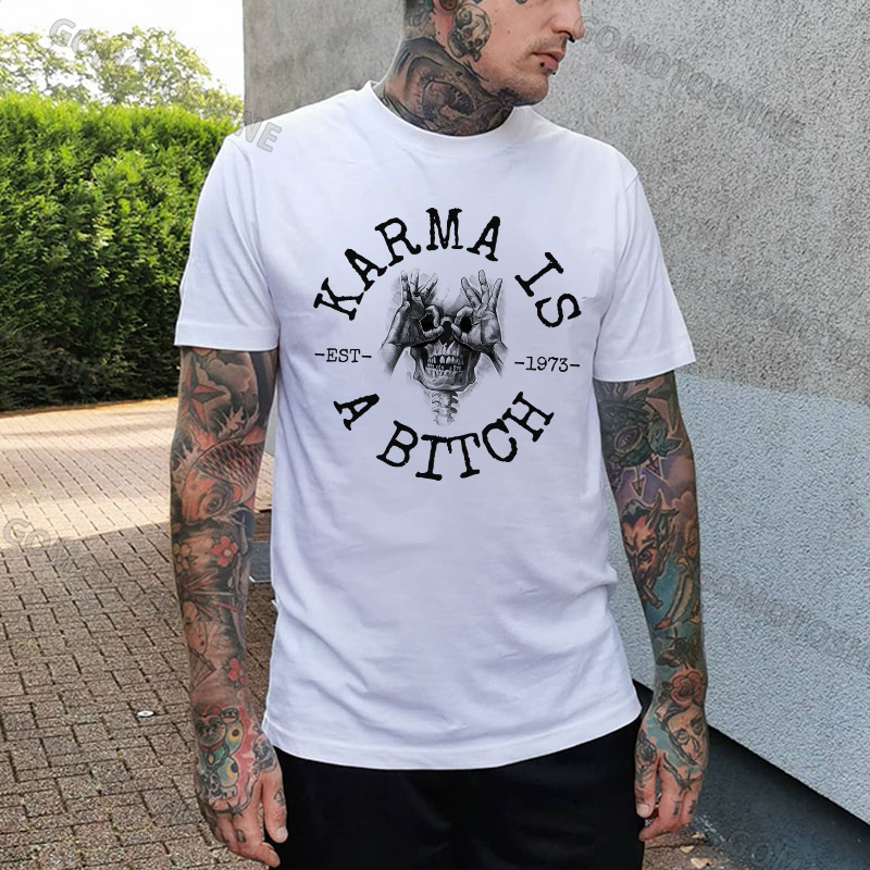 KARMA IS A BITCH Skull With OK Print Men's T-Shirt