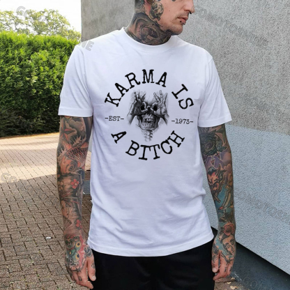 KARMA IS A BITCH Skull With OK Print Men's T-Shirt