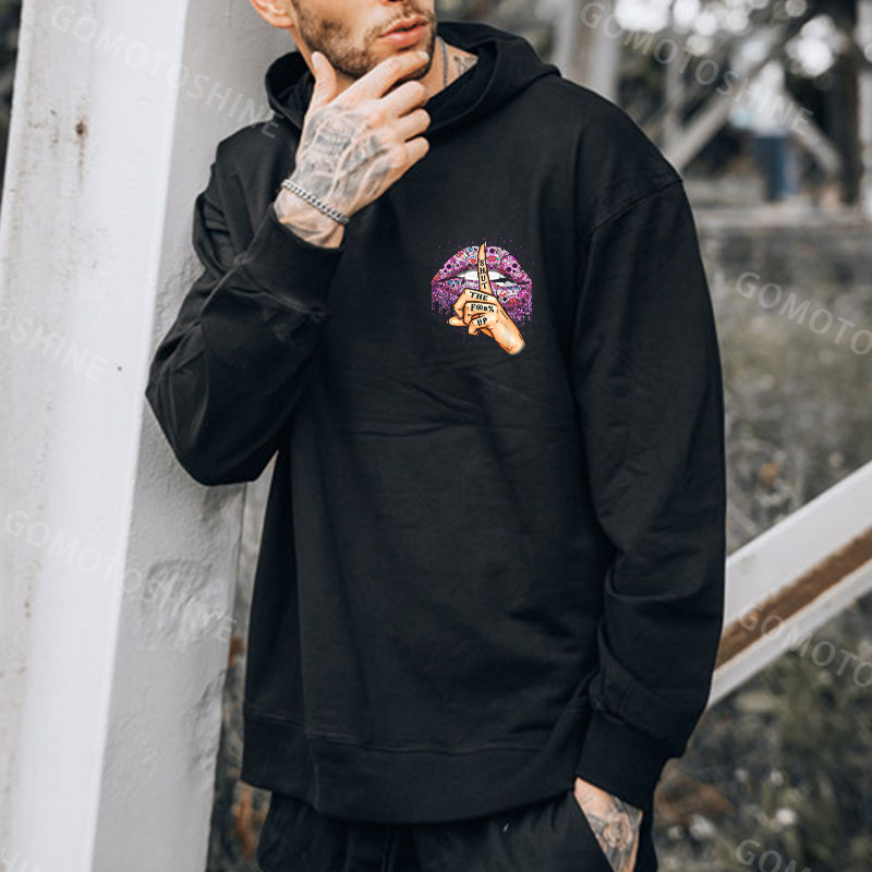 SHUT THE FUCK UP Gothic Style Lips Print Men's Hoodie