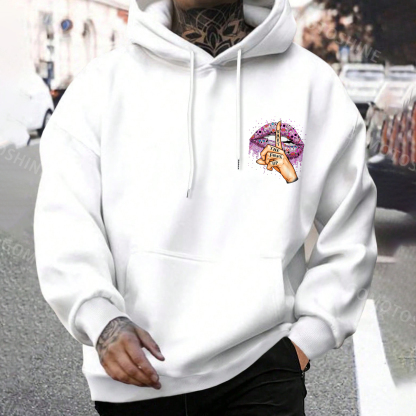 SHUT THE FUCK UP Gothic Style Lips Print Men's Hoodie