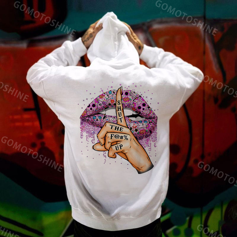 SHUT THE FUCK UP Gothic Style Lips Print Men's Hoodie