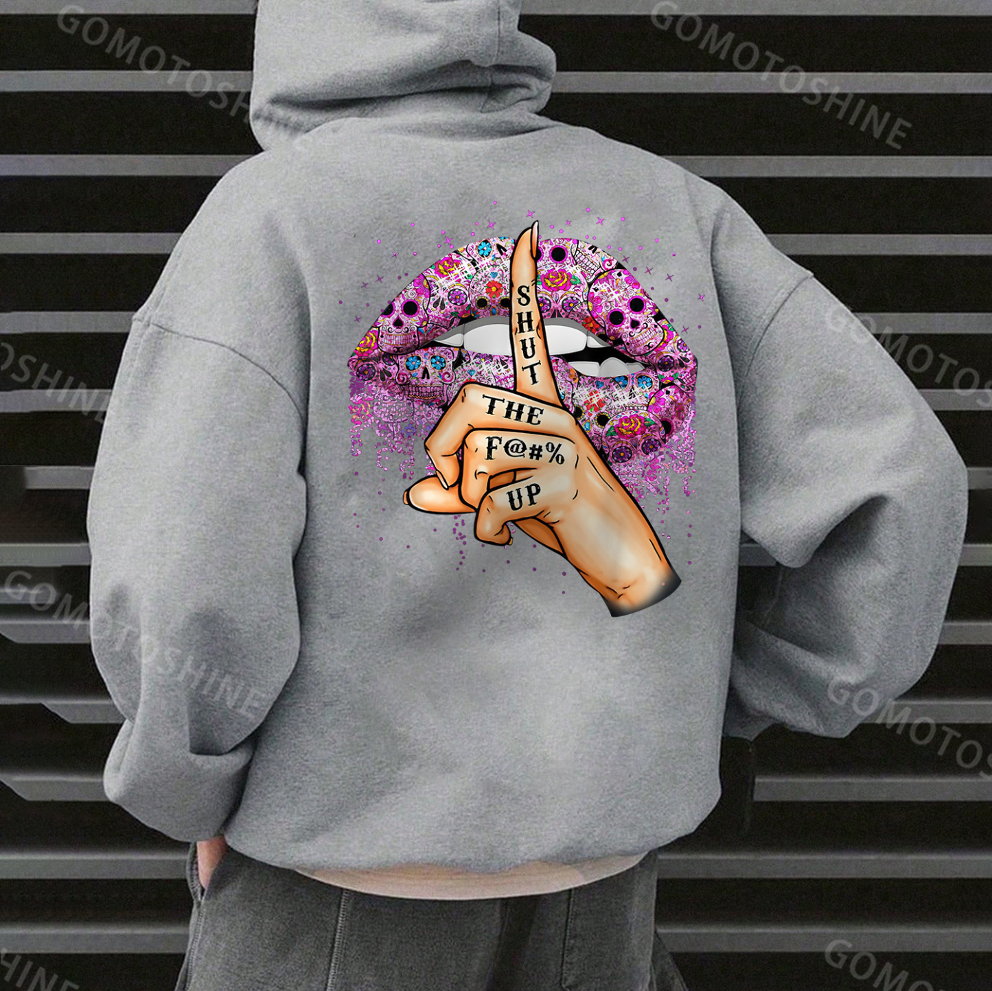 SHUT THE FUCK UP Gothic Style Lips Print Men's Hoodie