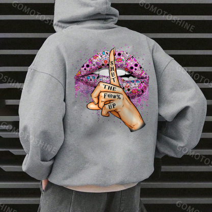 SHUT THE FUCK UP Gothic Style Lips Print Men's Hoodie