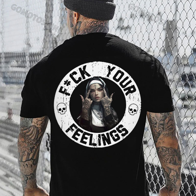 F*CK YOUR FEELINGS Defiant Nun Print Men's T-Shirt