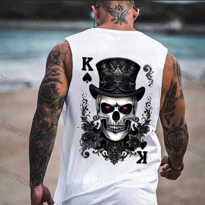 POKER K Spades Magician Skull Print Men's Vest
