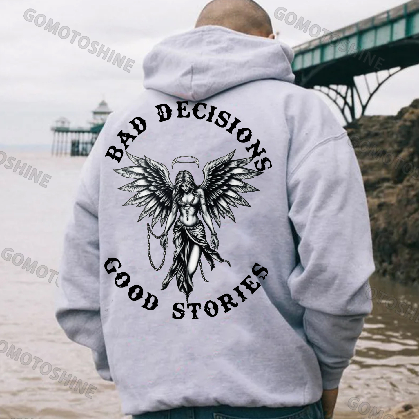 BAD DECISIONS GOOD STORIES Angel Print Men's Hoodie