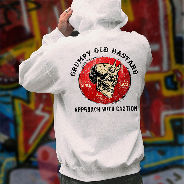 GRUMPY OLD BASTARD APPORACH WITH CAUTION Skull Print Men's Hoodie