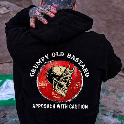 GRUMPY OLD BASTARD APPORACH WITH CAUTION Skull Print Men's Hoodie