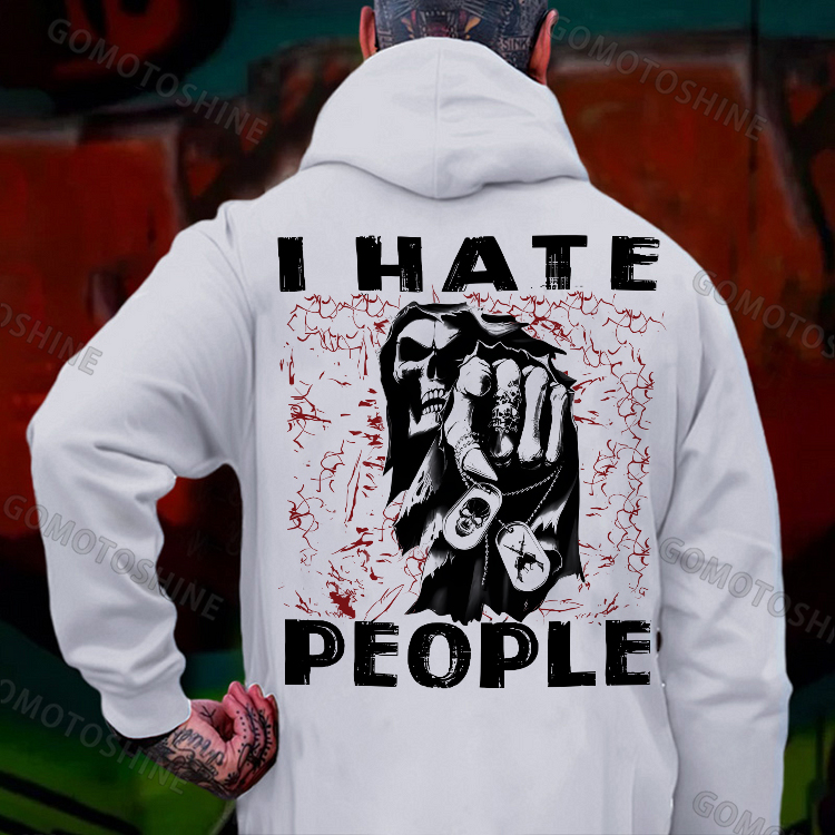 I HATE PEOPLE Defiant Skeleton Print Men's Hoodie