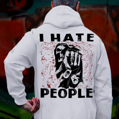 I HATE PEOPLE Defiant Skeleton Print Men's Hoodie