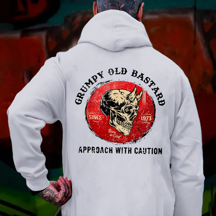 GRUMPY OLD BASTARD APPORACH WITH CAUTION Skull Print Men's Hoodie